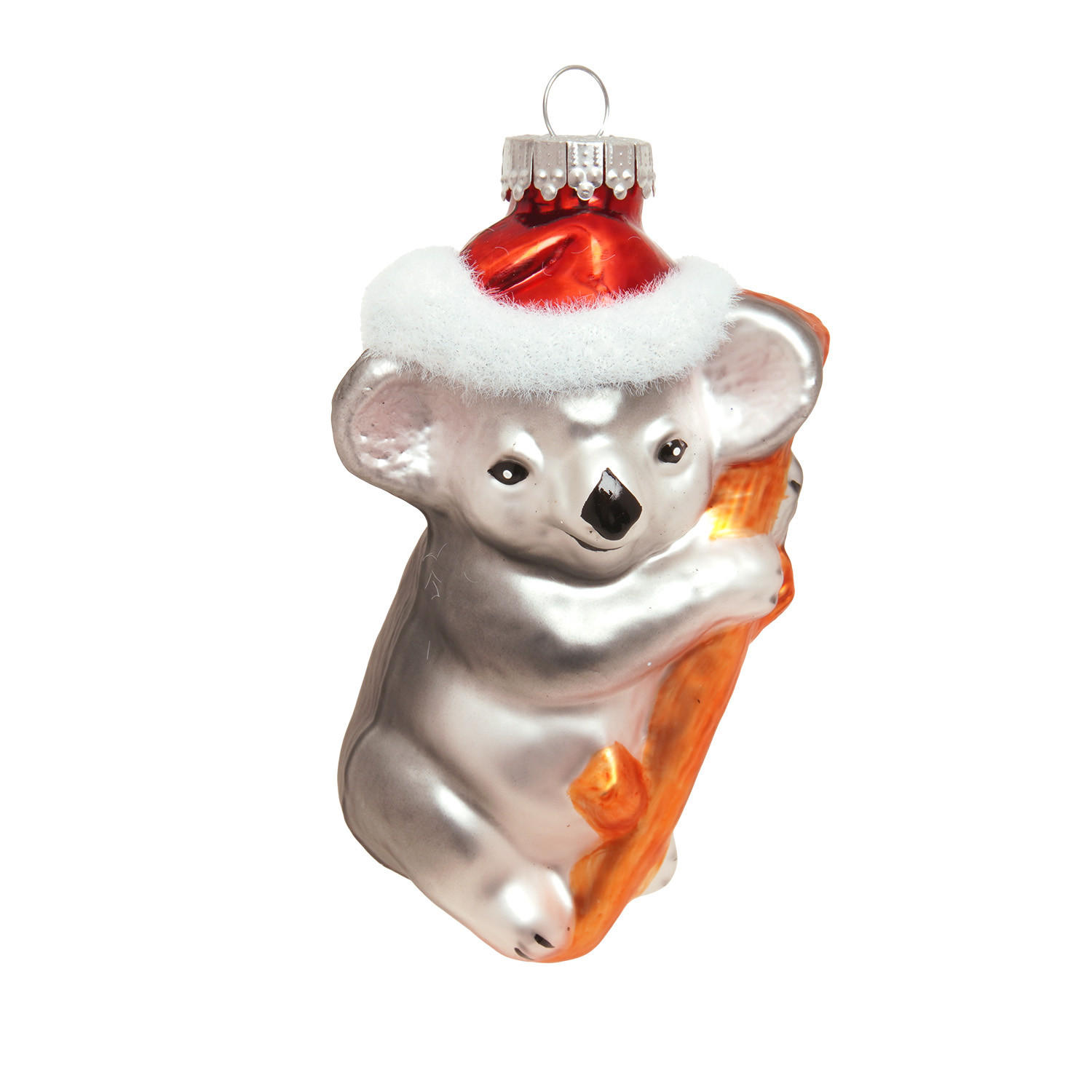 CHRISTBAUMSCHMUCK Koala mit Mütze Silberfarbig 12cm (Glas / 1 Stk.) - Silberfarben, Glas (7/12/5cm) - Krebs Glas Lauscha