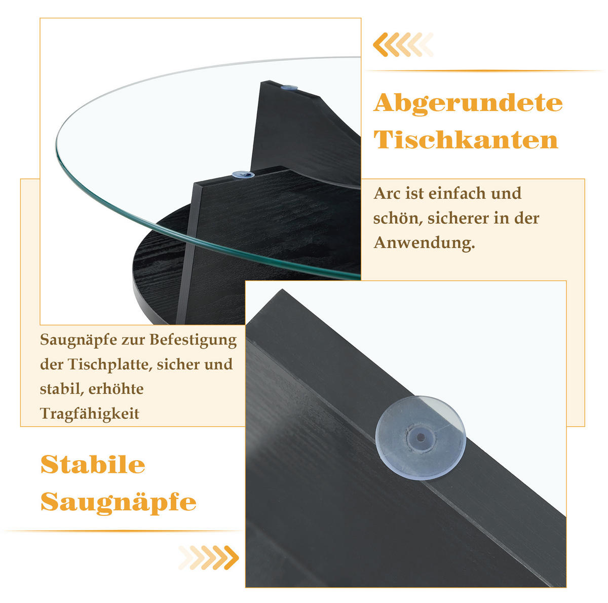 BEISTELLTISCH 80/36 cm in Schwarz/Transparent aus Glas und MDF - Schwarz, Holzwerkstoff (80/80/36cm) - Flora Grace