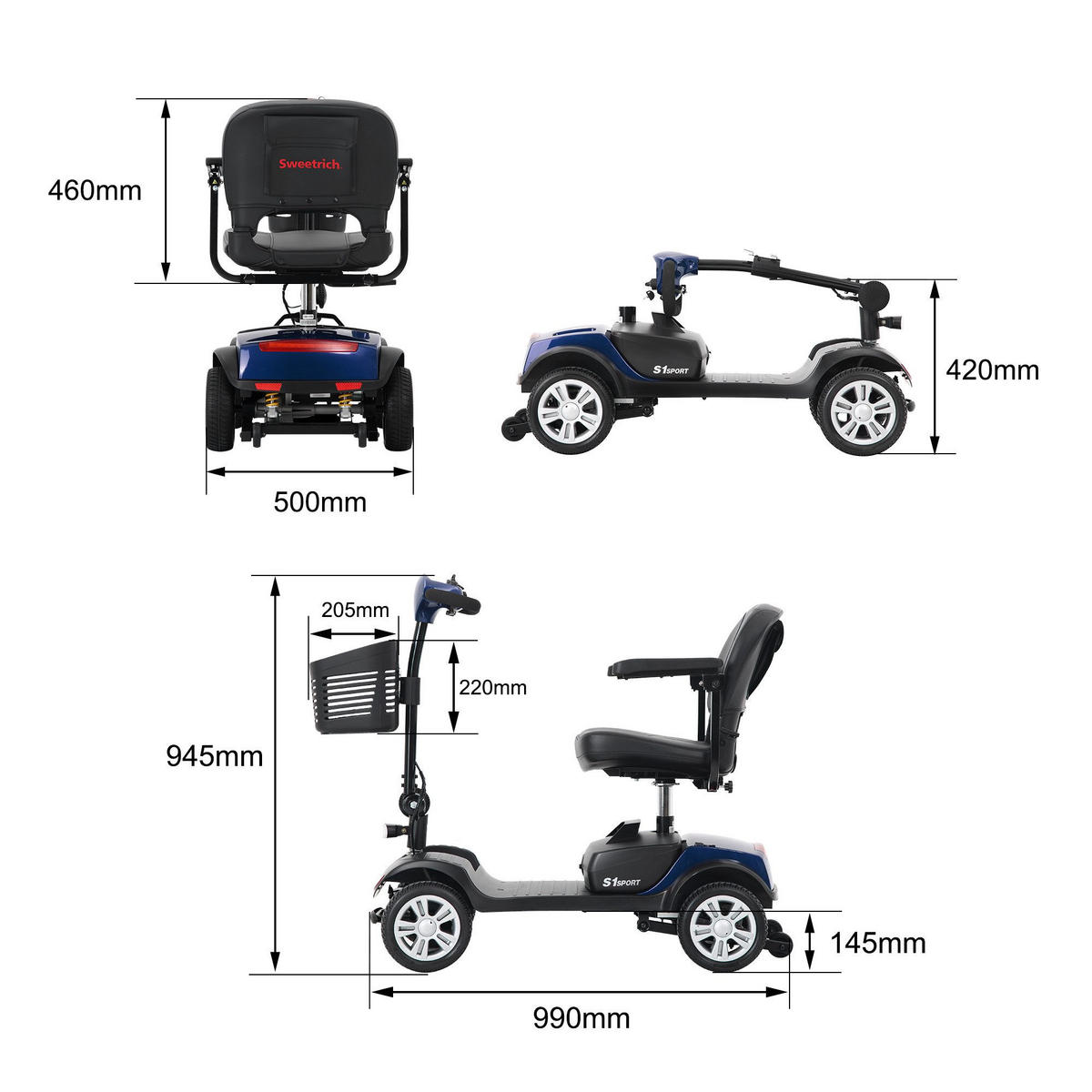 ELEKTROMOBIL 300W 25km Reichweite 360°Drehsitz 136kg Traglast Seniorenmobil - Blau, Metall (50/94.5/119cm) - Gisaae