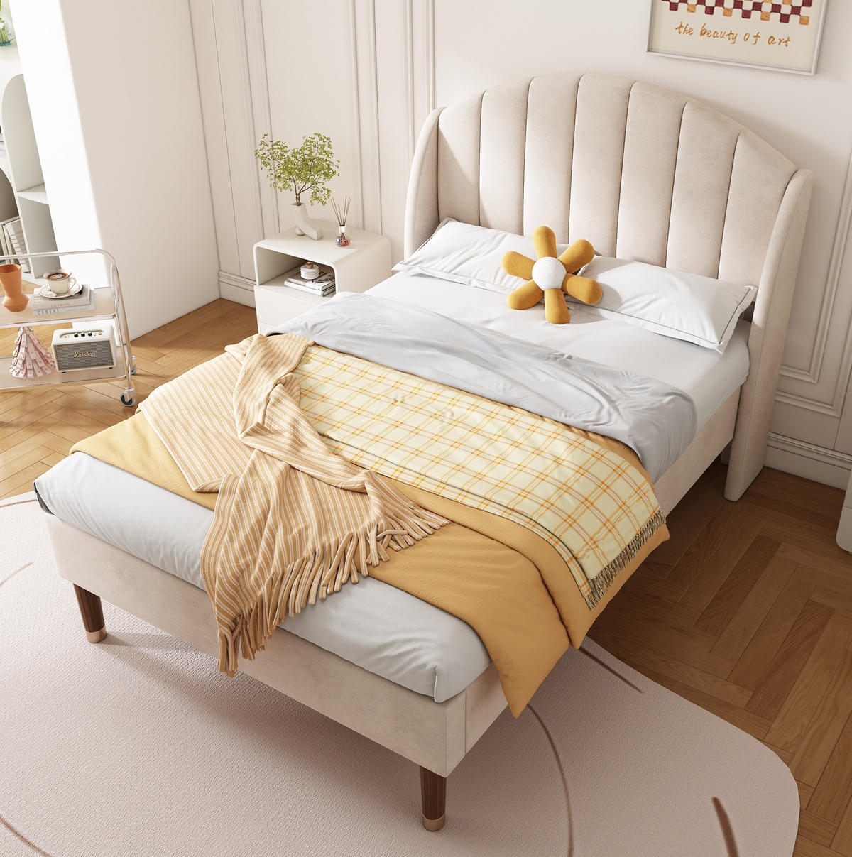 POLSTERBETT 90/200 cm Beige aus Samt mit Lattenrost - Beige, Textil (90/200cm) - OKMYHOME
