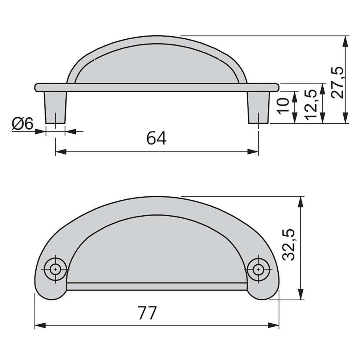 MÖBELGRIFFE Marrakesch, L77mm, 64mm Achsenabstand, Zamak, Schwarz 20er-set - Schwarz, Kunststoff (7.7/4/2.75cm) - EMUCA