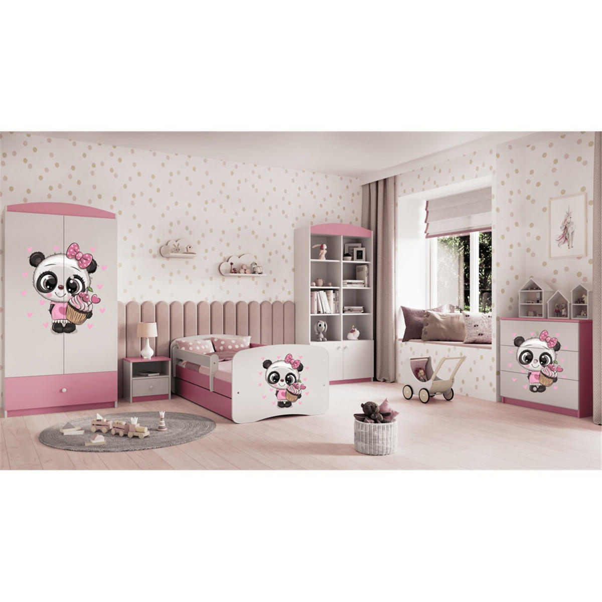 KINDERBETT Panda mit Schublade und Matratze 160/80 - Rosa, Holzwerkstoff (80/160cm) - RAUMHIRSCH FURNITURE