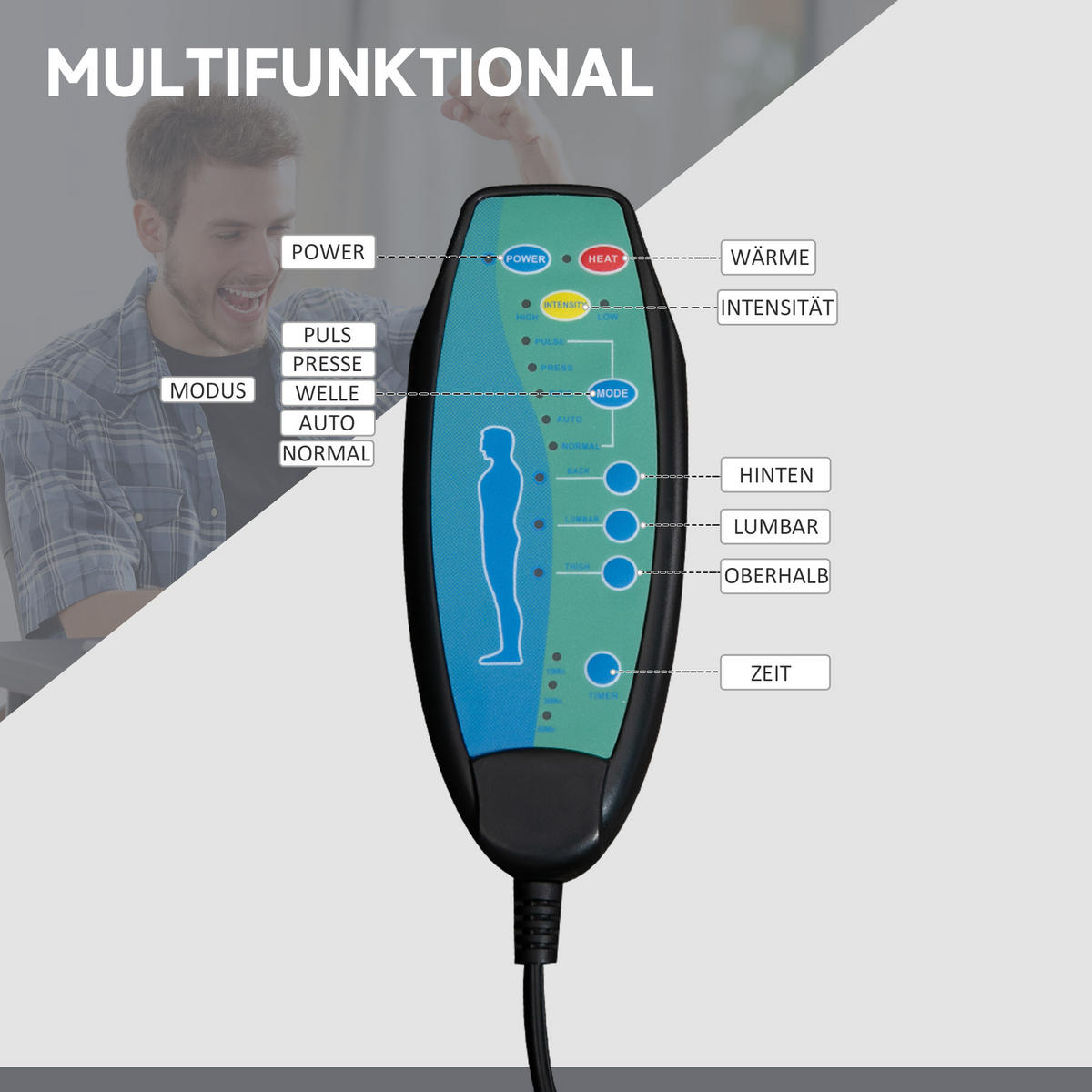 BÜROSTUHL mit Vibrationsmassage, Ergonomisch Schreibtischstuhl mit Liegefunktion - Grau, Kunststoff (70/120/62cm) - Vinsetto