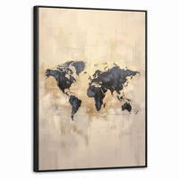 LEINWAND Bilder mit Rahmen - Weltkarte - Gold - Schwarz - Abstrakt - 70x100 - Kupferfarben, Textil (70/100cm) - MuchoWow