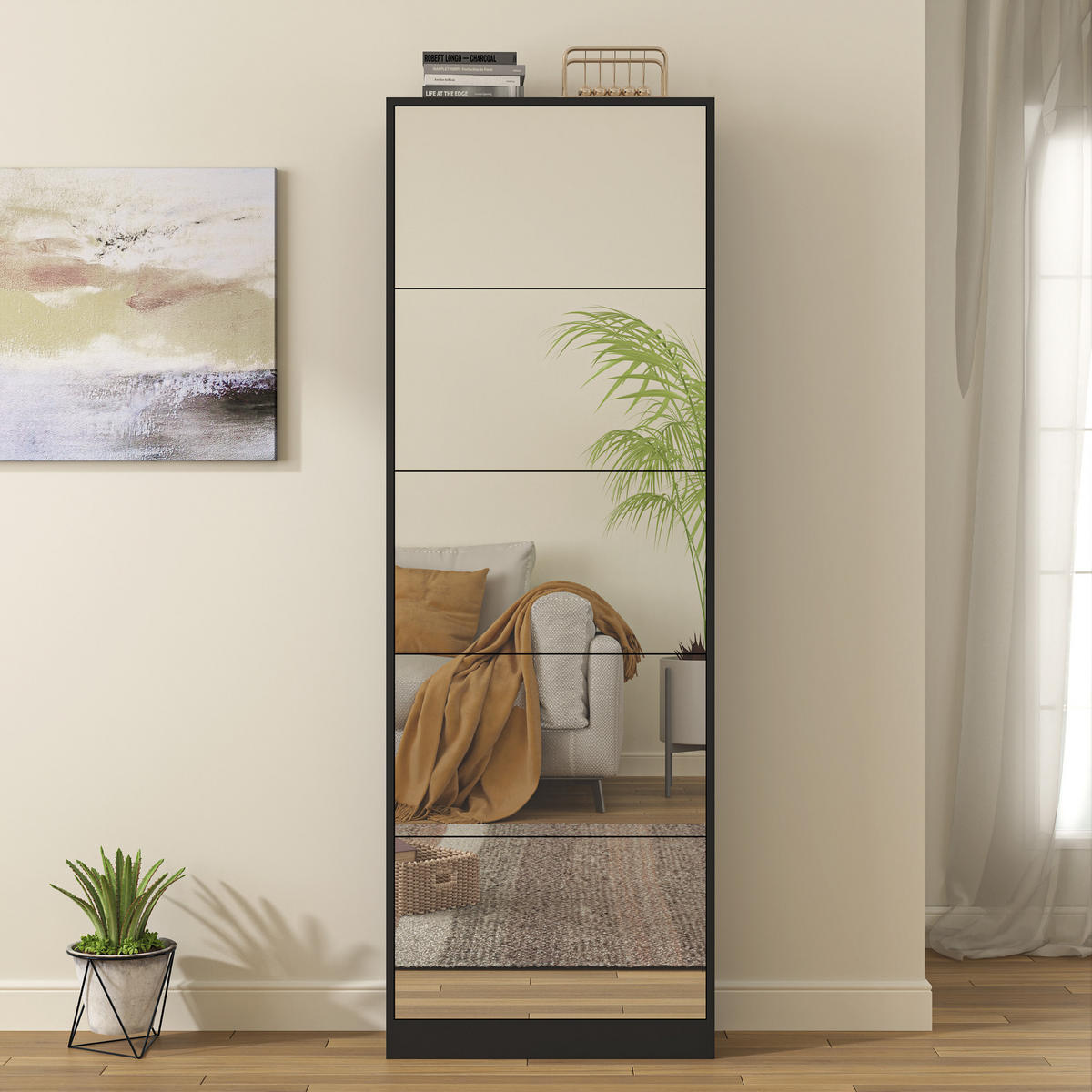 SCHUHSCHRANK Schwarz 63/23,6/185 cm - Schwarz, Holzwerkstoff (63/185/23.6cm) - PANGIVO