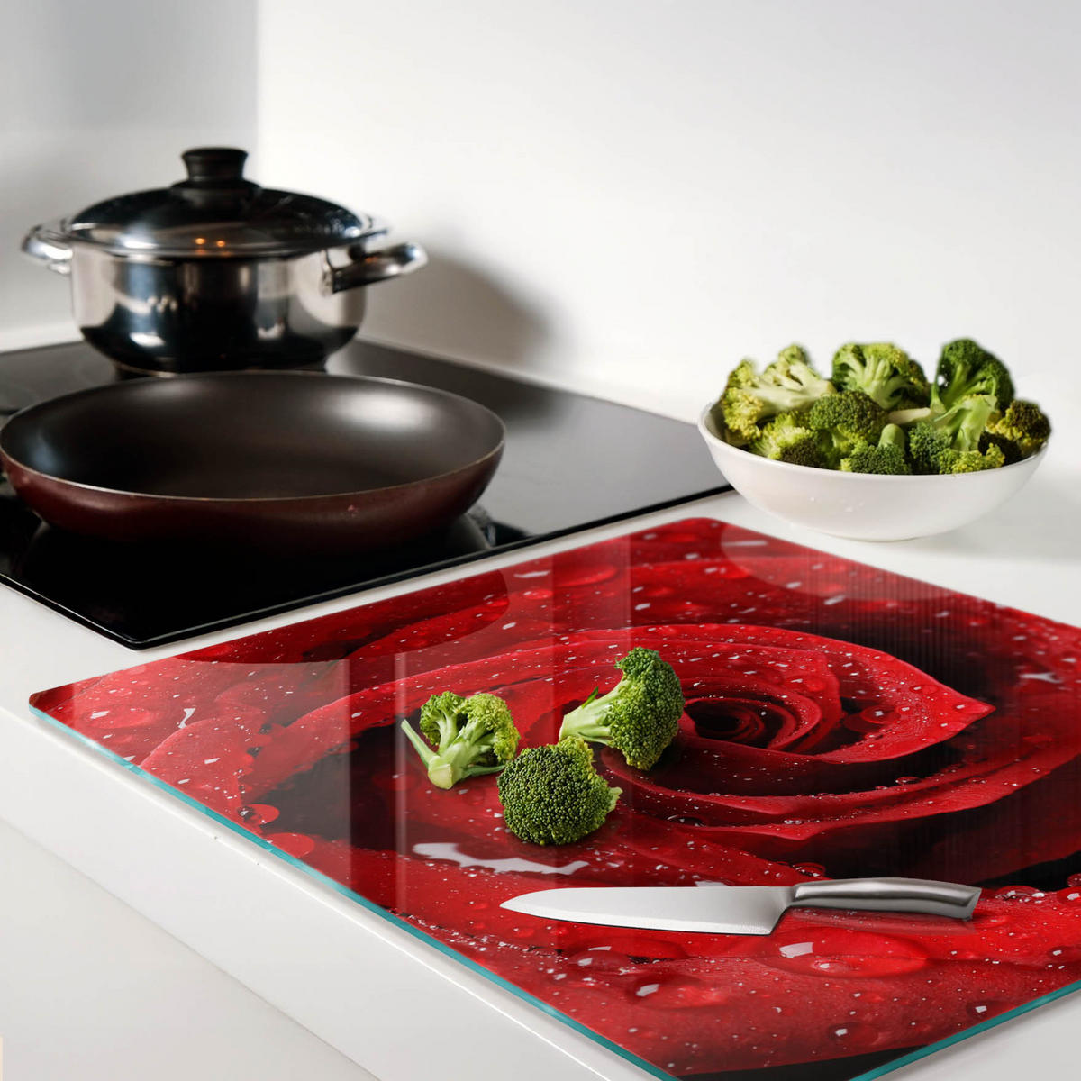 GLASPLATTE 60x52 cm Rosentropfen - Rot, Glas (60/0.4/52cm) - TULUP