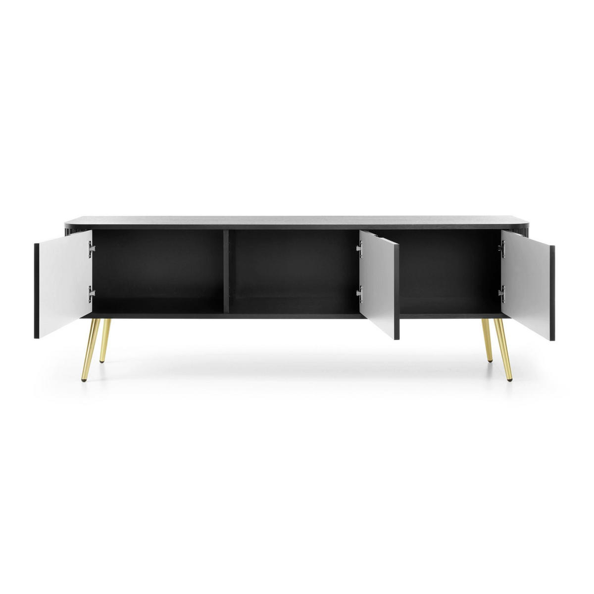 TV stolík Zova čierny so zlatými nohami 168/56/39 cm - čierna/zlatá, kov/kompozitné drevo (168/56/39cm) - Selsey