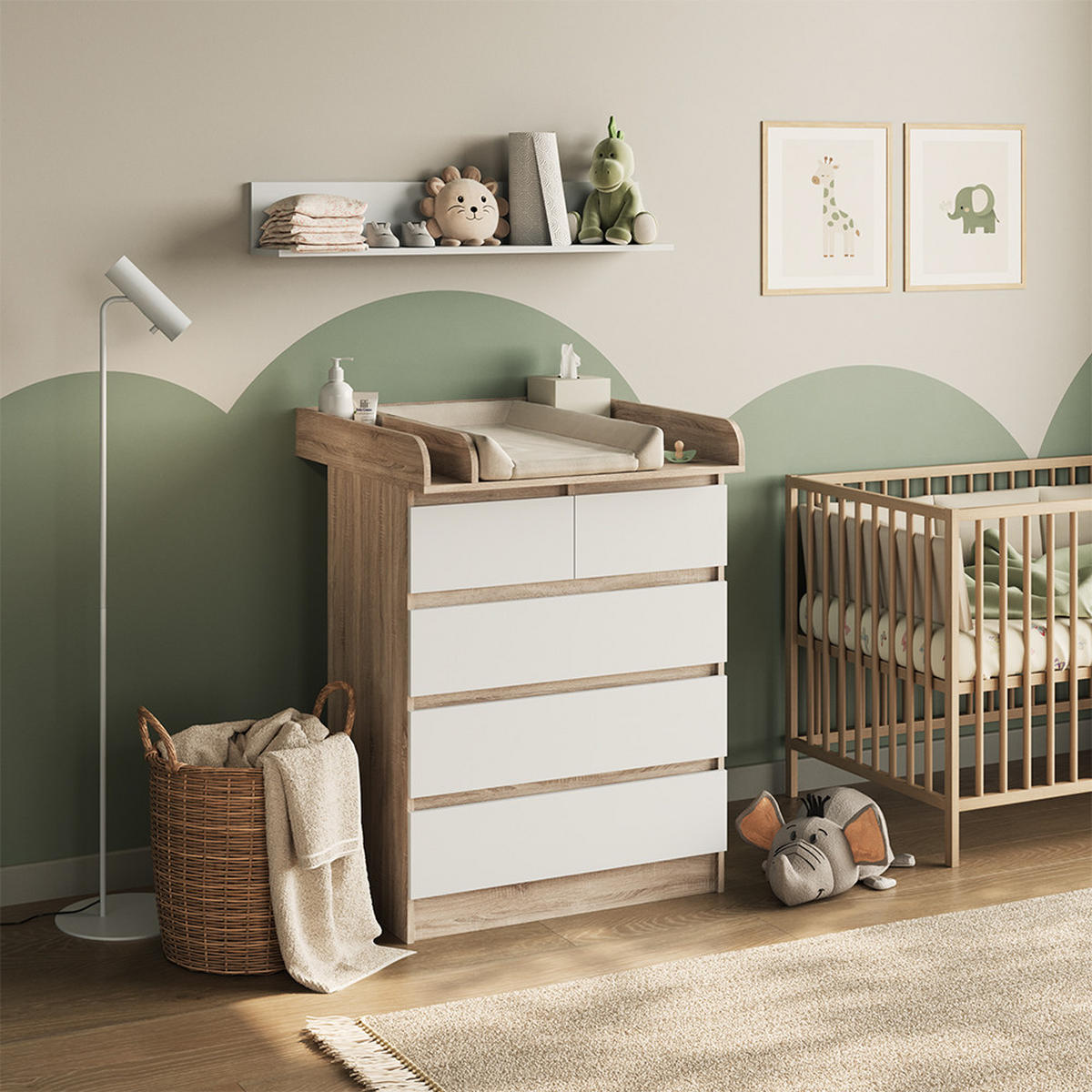 KOMODA ZA PRESVLAČENJE Emma Sonoma/Bijelo 80 x 110.2 cm s 5 ladica - bijela/hrast Sonoma, drvni materijal (80/110.2/76cm) - Vicco