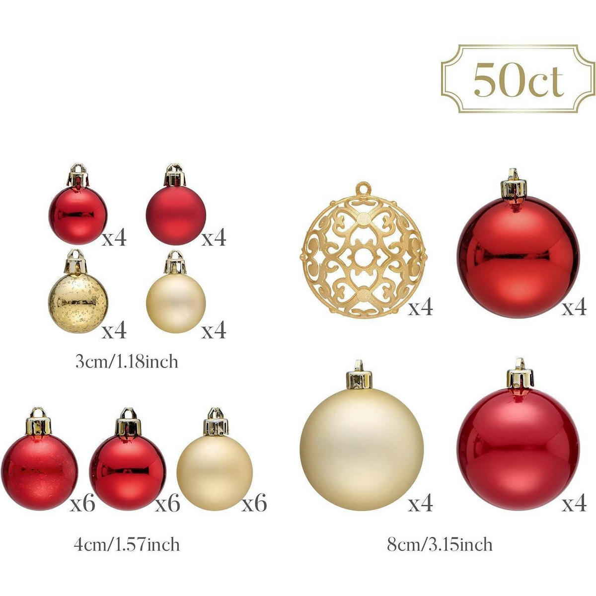 CHRISTBAUMKUGELN 50-teiliges Set Rot Gold - Multicolor, Kunststoff (8/8/8cm)