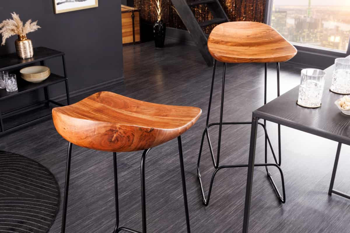 BARHOCKER MAMMUT Akazie Natur - Schwarz/Braun, Holz/Metall (44/84/42cm) - riess-ambiente