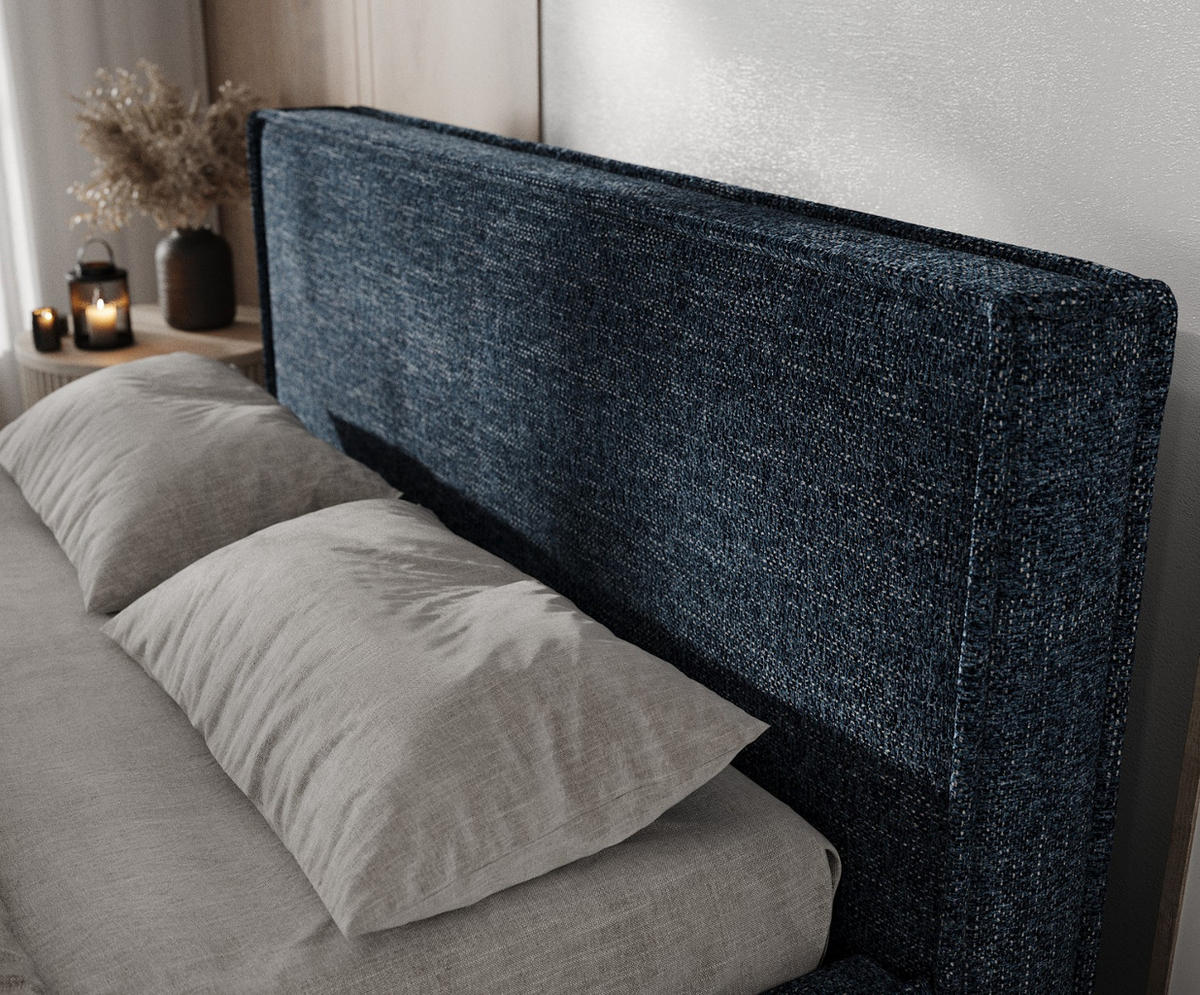 POLSTERBETT Sato mit Stauraum 120/200 cm Marineblau im Modesto Stoff - Schwarz/Naturfarben, Holz/Holzwerkstoff (120/200cm) - AltaBeds