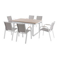 GARTENESSGRUPPE im Set - 6 -Sitzer - Aluminium - naturfarben hell, weiß - SERUNO - Naturfarben, Metall - Vente-Unique