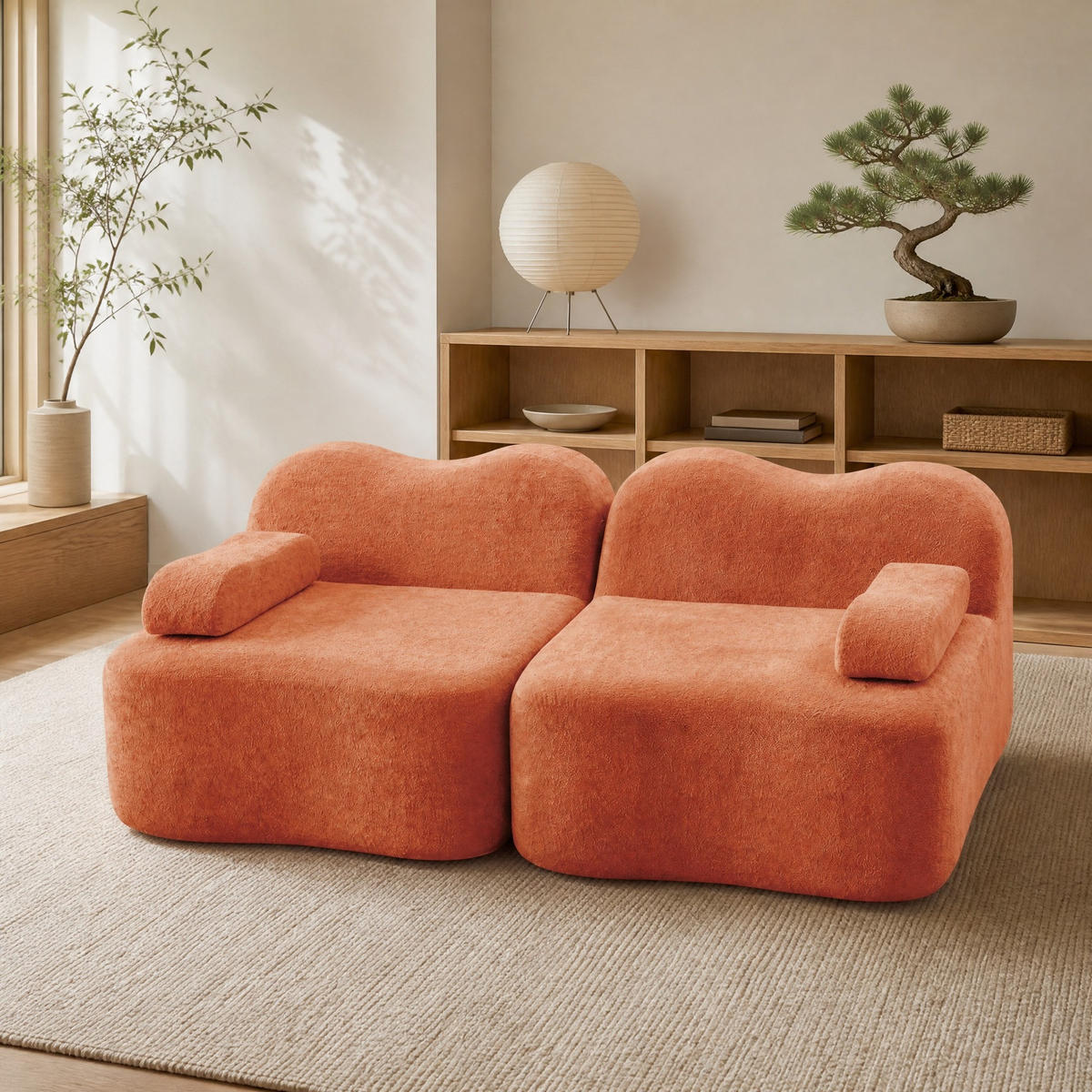 SOFA 192/98/70 cm in Orange aus Samt, modular und rahmenlos - Orange, Textil (98/70/192cm) - Flora Grace