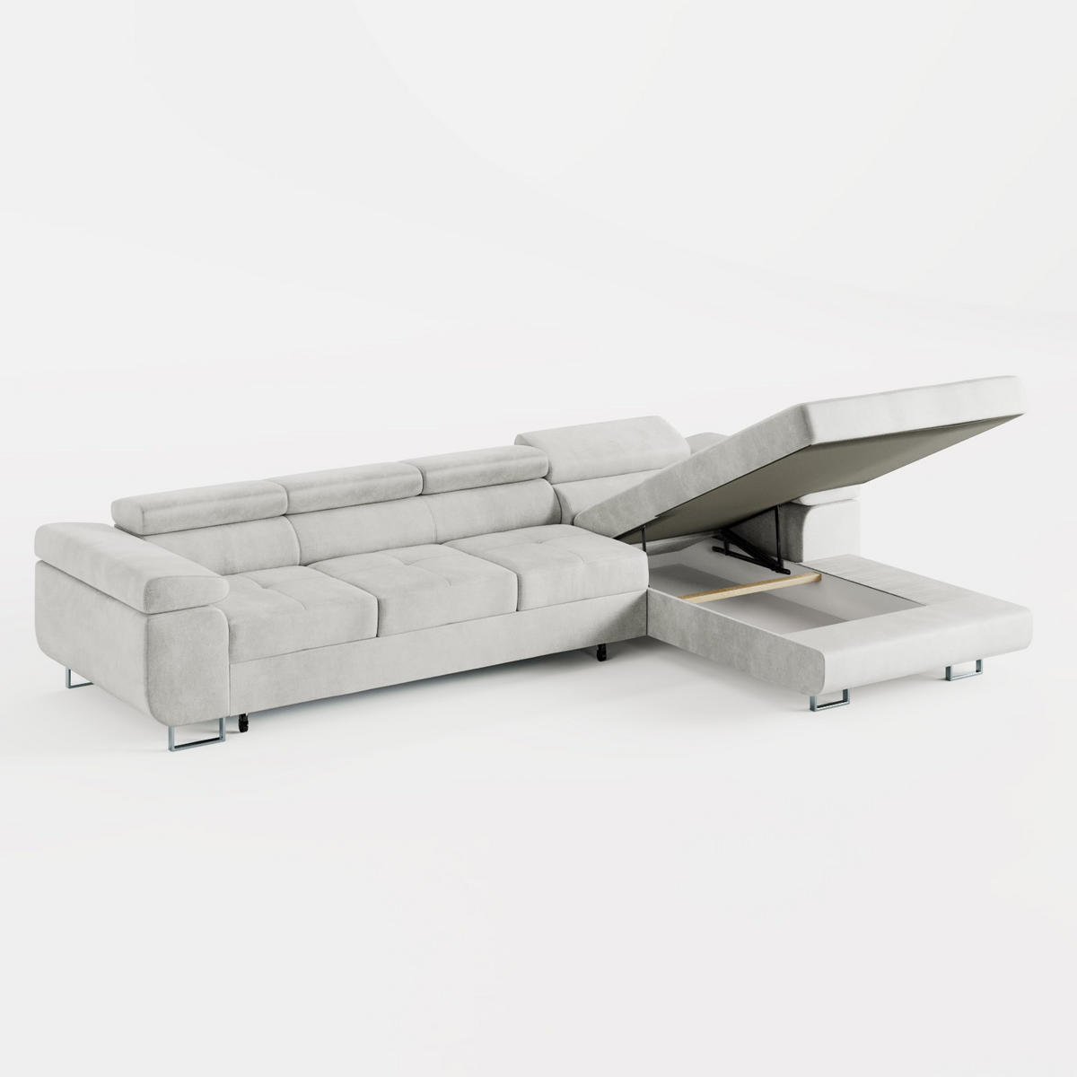 ECKSOFA VEMO CORE PLUS Rechts Schwarz Velours-Stoff mit Schlaffunktion und Bettkasten - Schwarz, Holz/Metall (335/205cm) - Barchello