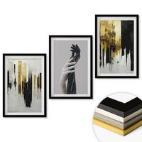 WANDBILDER 3er-Set - 40x60 cm Schwarzer Rahmen - Abstrakte handgemalte Muster - Schwarz, Kunststoff (40/60cm) - ArtPrintCave