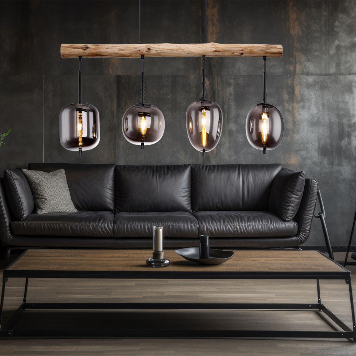 HÄNGELEUCHTE Metall Glas Braun Holzoptik - Braun, Holz (100/18.5/130cm)