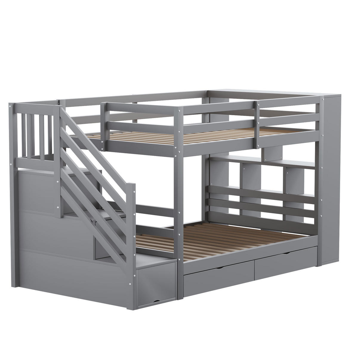 ETAGENBETT 90/200 cm Grau mit 2 Schubladen und Stauraumtreppe - Grau, Holz (90/200cm) - Oxeza