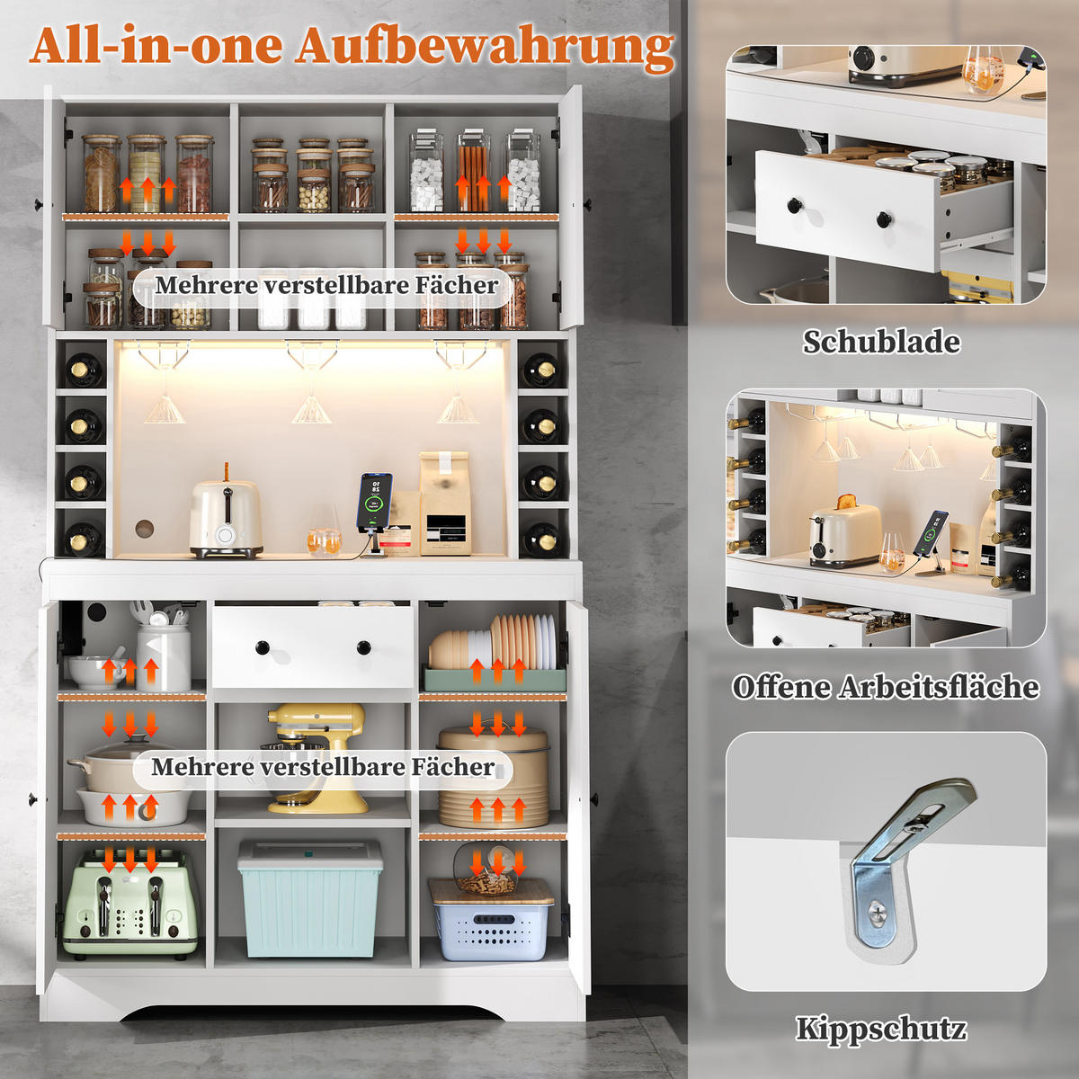 BUFFETSCHRANK Weiß 105/40/180 cm - Weiß, Holz (105/180/40cm) - PANGIVO