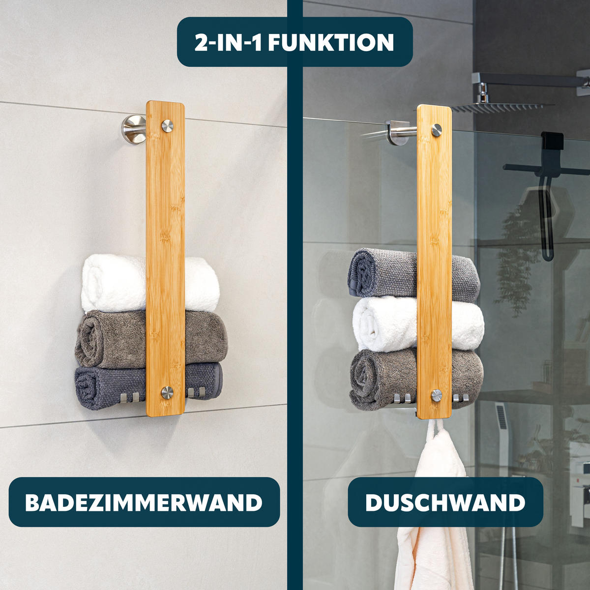 HANDTUCHHALTER 2in1 PIAZZA BAMBUS - Braun, Holz (18.5/60/10cm) - bremermann