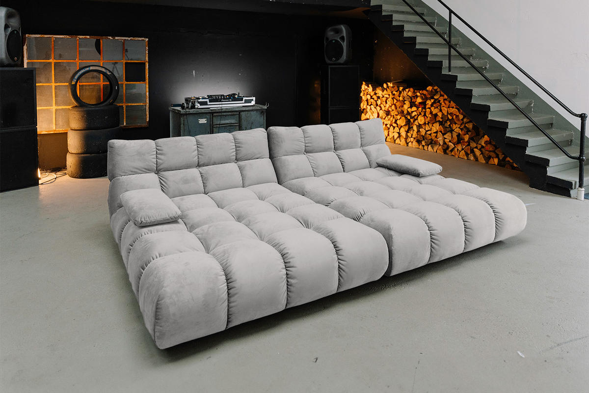 BIG SOFA VIVIEN Silber Velvet - Silberfarben/Schwarz, Kunststoff/Textil (296/85/178cm) - KAWOLA