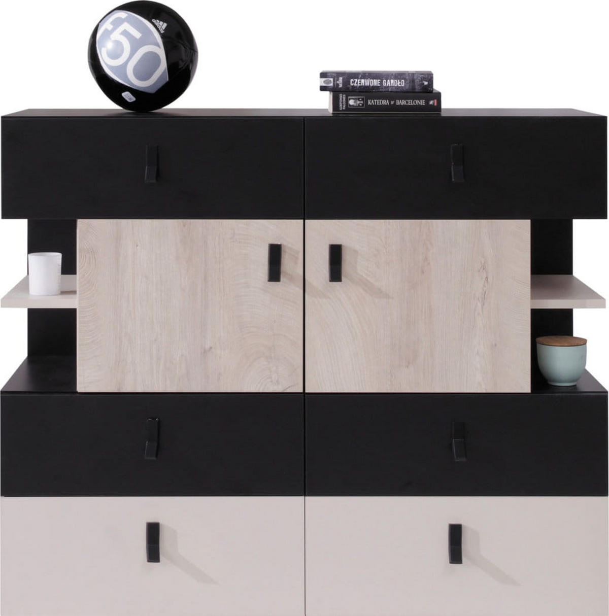 SCHLAFZIMMER Set 6-tlg. – PLANET System – Sonoma / Schwarz - Schwarz, Holzwerkstoff (80/190/50cm) - hi-markt