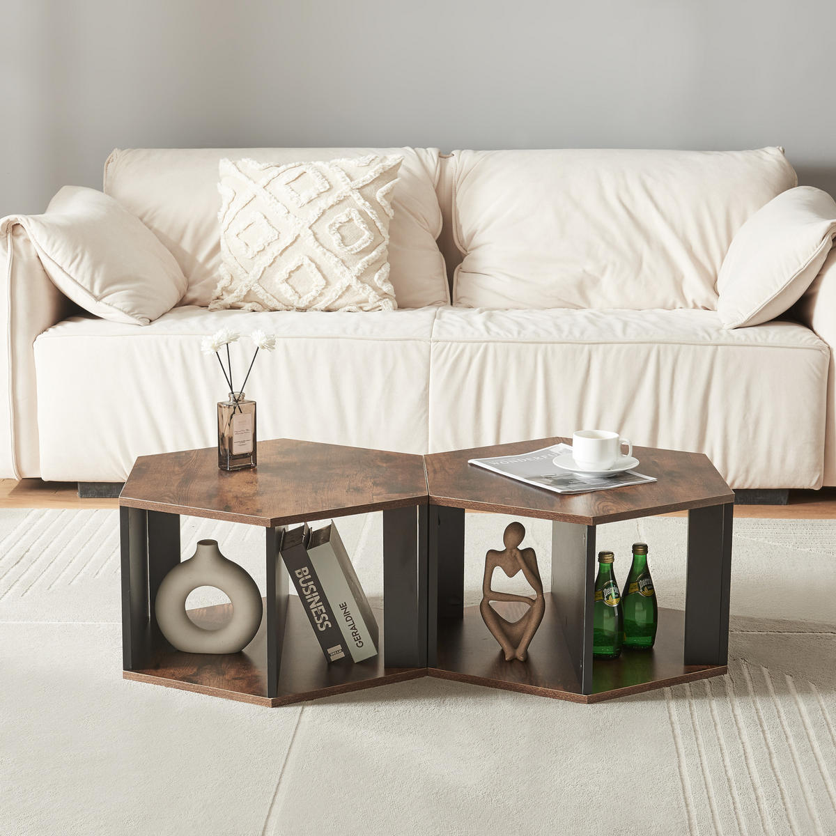COUCHTISCH-SET 2 TLG. Molde - Walnussfarben/Schwarz, Holzwerkstoff (53/60/32cm) - [en.casa]