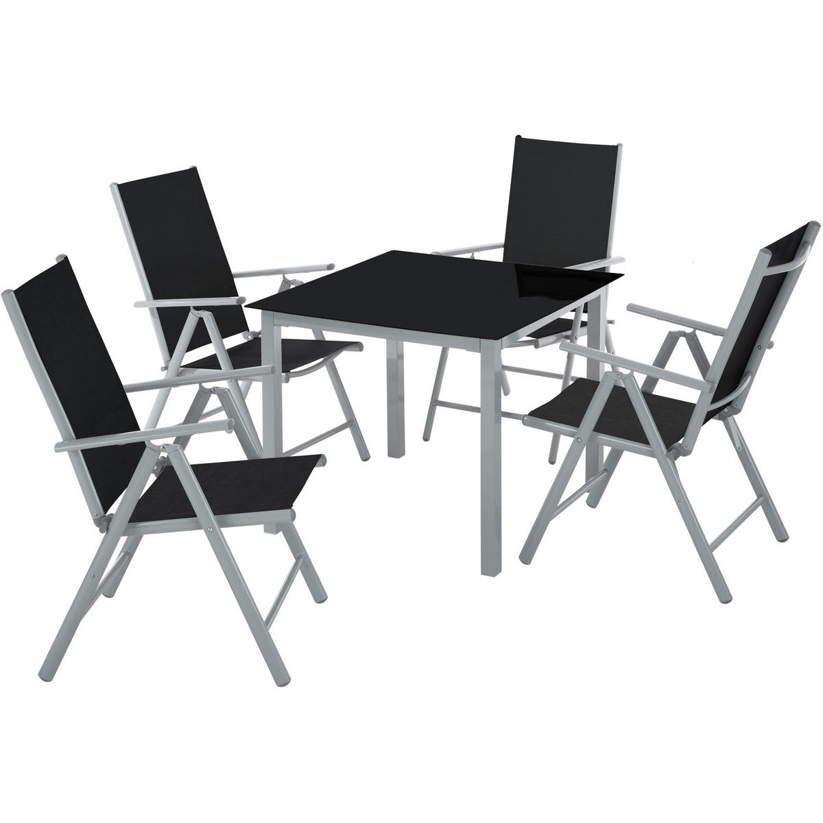 SITZGRUPPE Stabia,Tisch mit Sicherheitsglasplatte und Ausgleichsschrauben,silber - Silberfarben, Naturmaterialien/Kunststoff - tectake