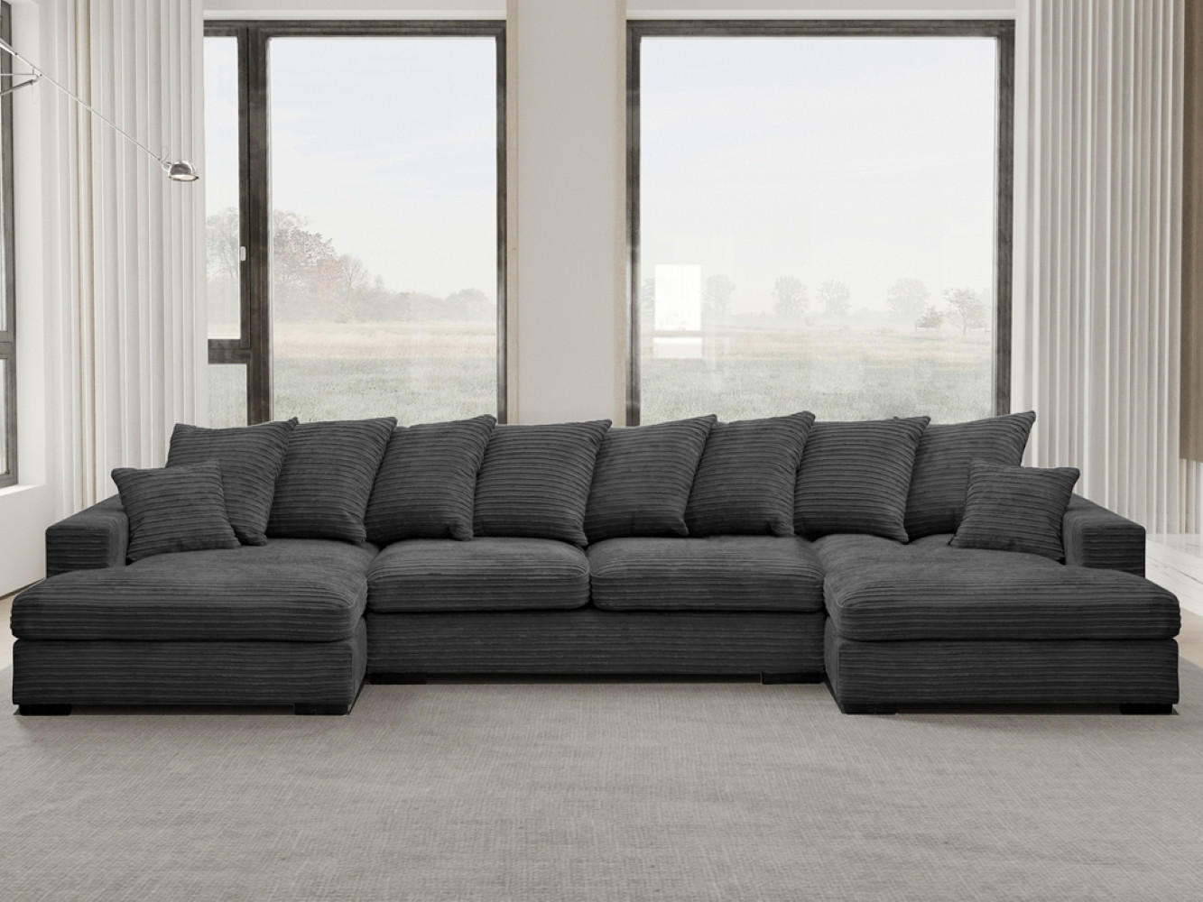 ECKSOFA mit Schlaffunktion und Bettkasten Couch U-form Gabon Stoff Zoom Graphit - Graphitfarben, Holz (373/155cm) - Kaiser Möbel