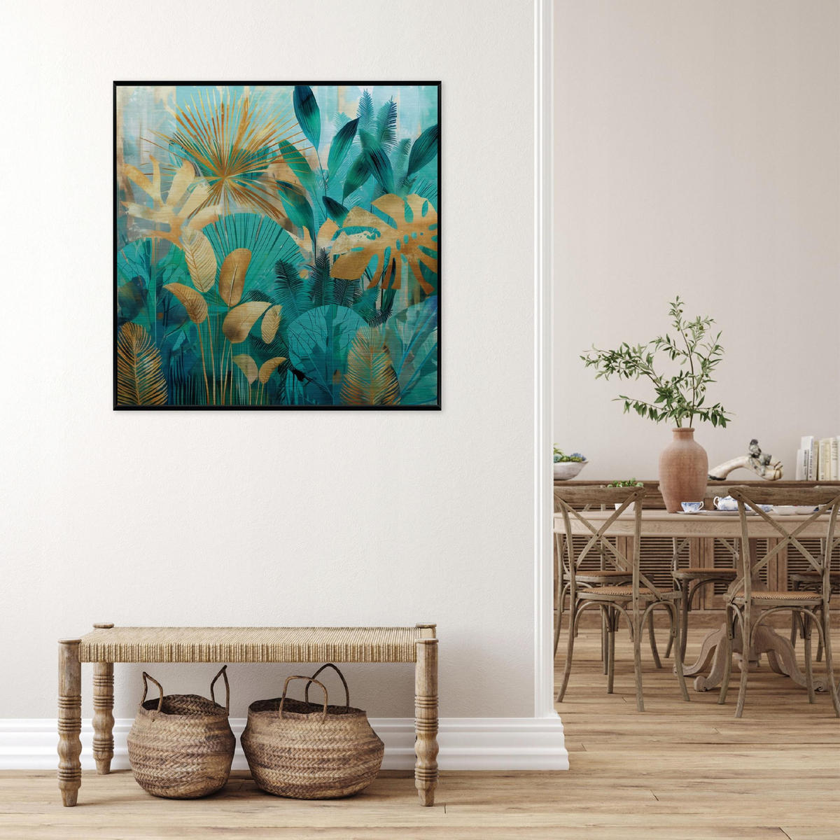 BILDER mit Rahmen Blätter Dschungel Grün 80x80 cm - Multicolor, Metall (80/80cm) - Wallarena