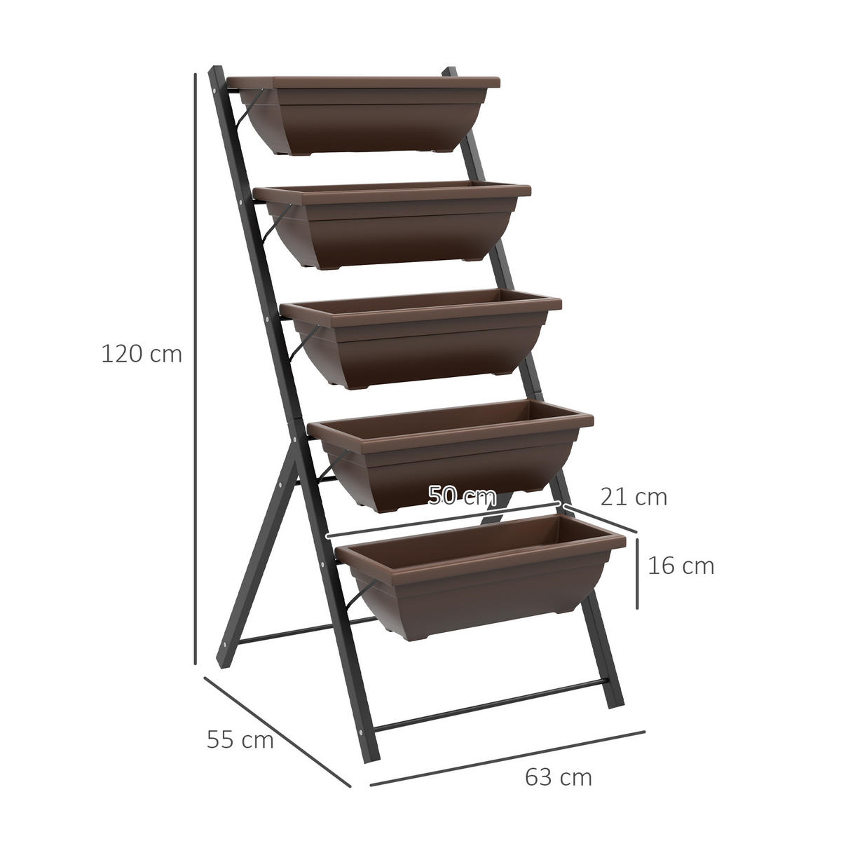 BLUMENTREPPE DE-12165 5-stufig, vertikal, mit Ablauflöchern Braun - Braun, Metall (55/120/63cm) - ComfortXL