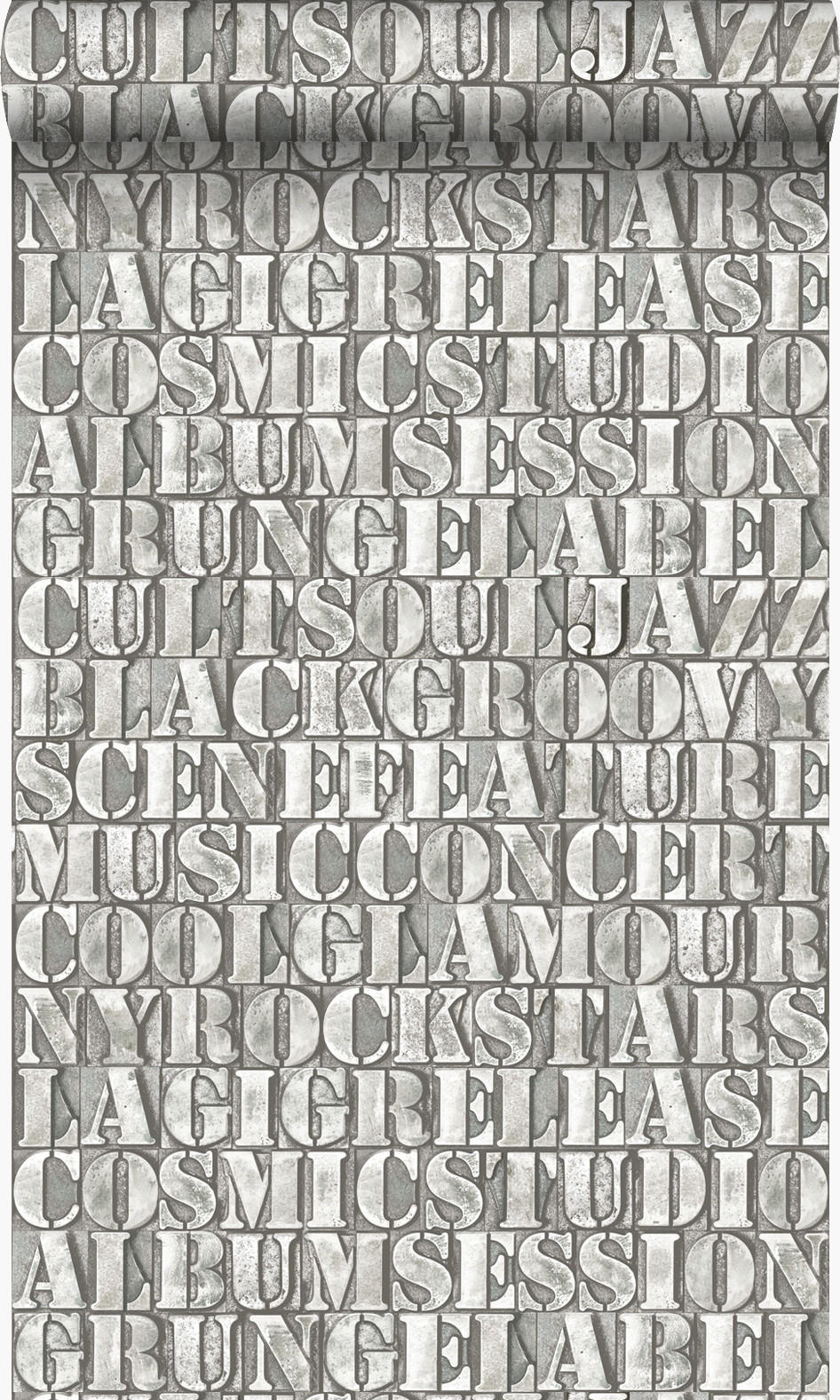 TAPETE alte eiserne Druckbuchstaben 53 cm x 10.05 m - Grau, Papier (53/1000cm) - Origin Wallcoverings