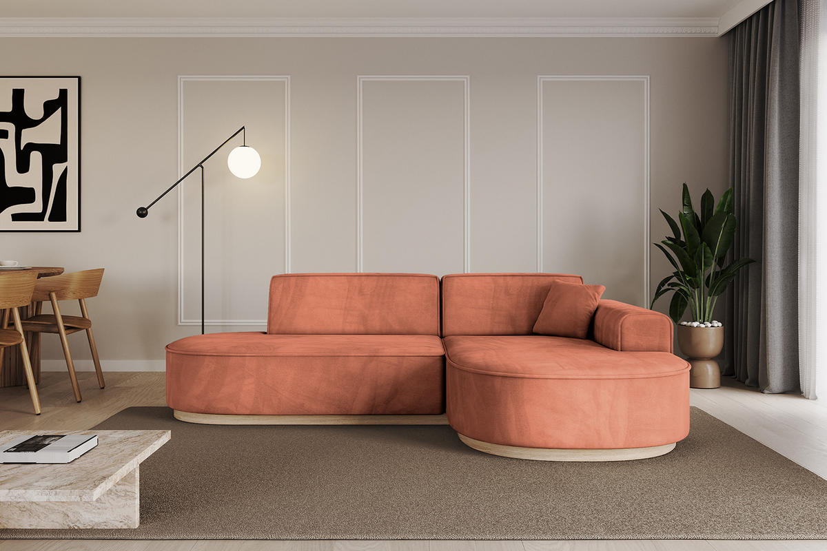 ECKSOFA Ottomane Rechts MARI-L1-v1 - 243x171x83 cm Koralle Velours - Koralle, Holzwerkstoff/Textil (171/243cm) - ALTDECOR