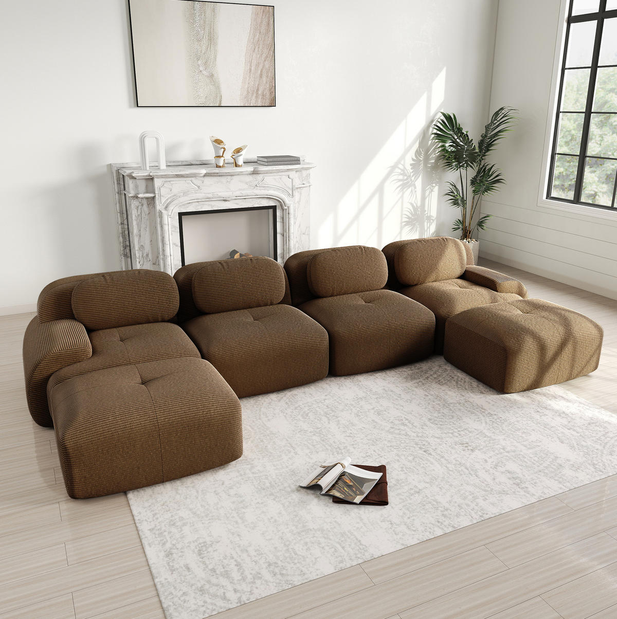 ECKSOFA 388/178/75 cm braun aus Cordstoff montagefrei mit ergonomischer Polsterung - Braun, Textil (178/388cm) - OKWISH