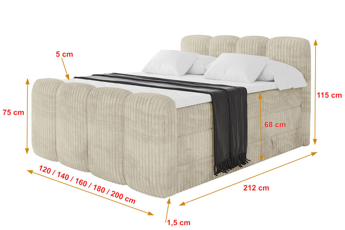BOXBETT mit Matratze H3|H4 und Lattenrost - NINA-Z KING - 200x200 cm Tila - Creme - Magnolie, Holzwerkstoff (200/200cm)