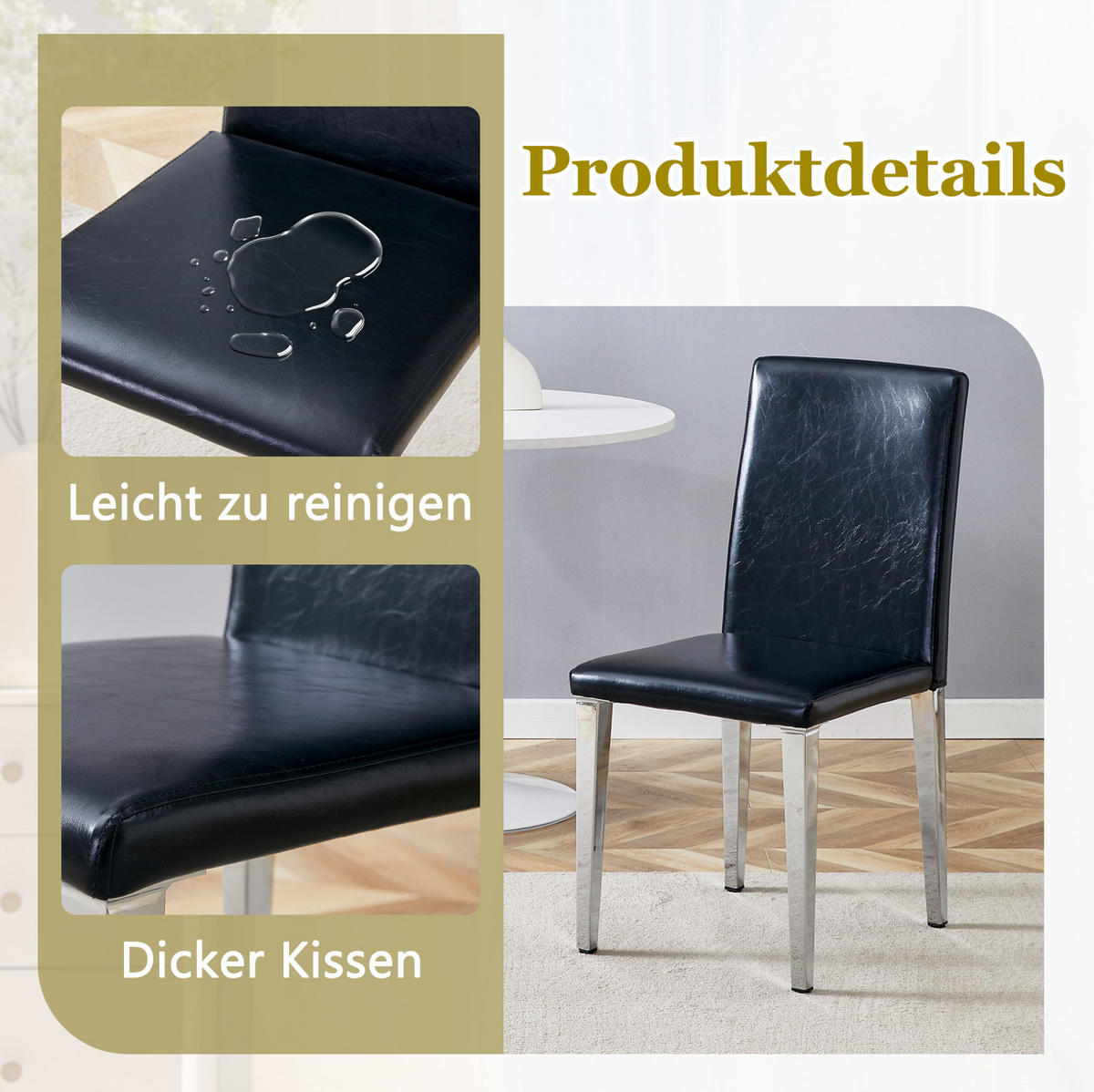 ESSZIMMERSTUHL 4er-Set PU-Leder Metall Schwarz-Silber - Schwarz, Metall (47/90/41cm) - Meubliv