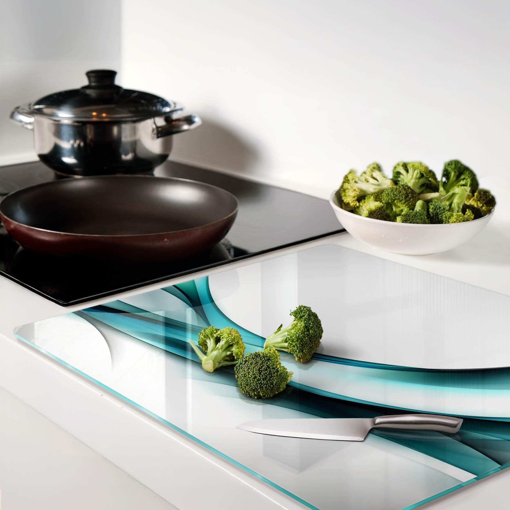 Thumbnail - Tulup Glasplatte, Blau, Glas, 60x0.4x52 cm, Küchen, Küchenelektrogeräte, Herde, Herdabdeckplatten