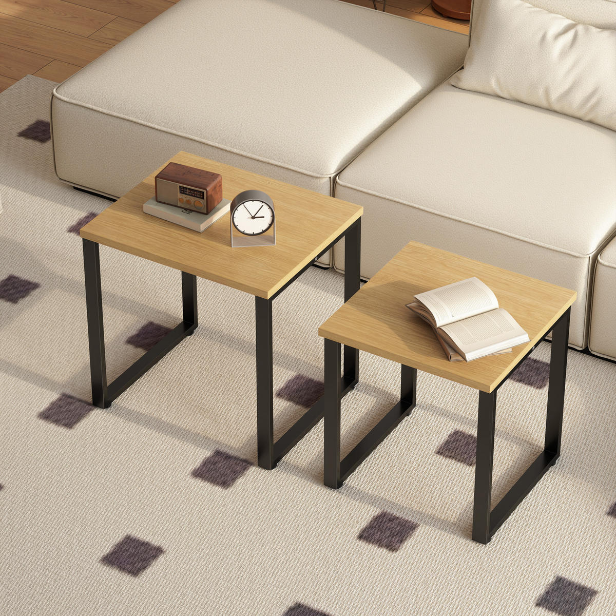 COUCHTISCH 2er-Set mit Metallrahmen, moderne Wohnzimmertische im Naturholz-Look für Wohnzimmer - Naturfarben, Holzwerkstoff (50/60/60cm)