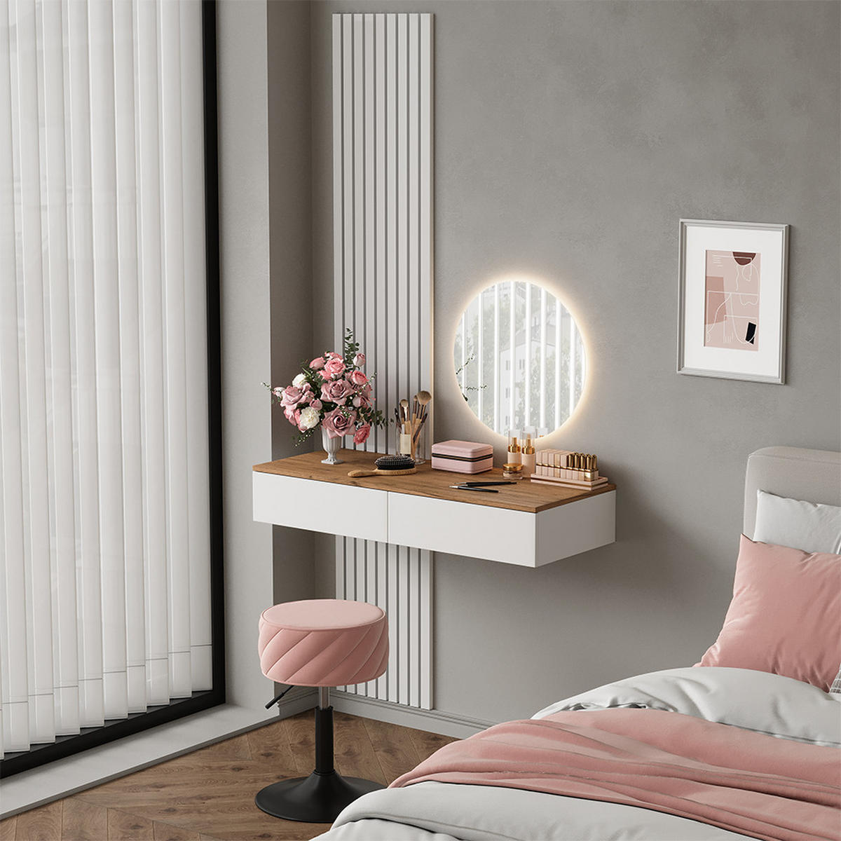 TOALETNÝ STOLÍK Melina Biela/dubová - biela, kompozitné drevo (100/205/40cm) - Vicco