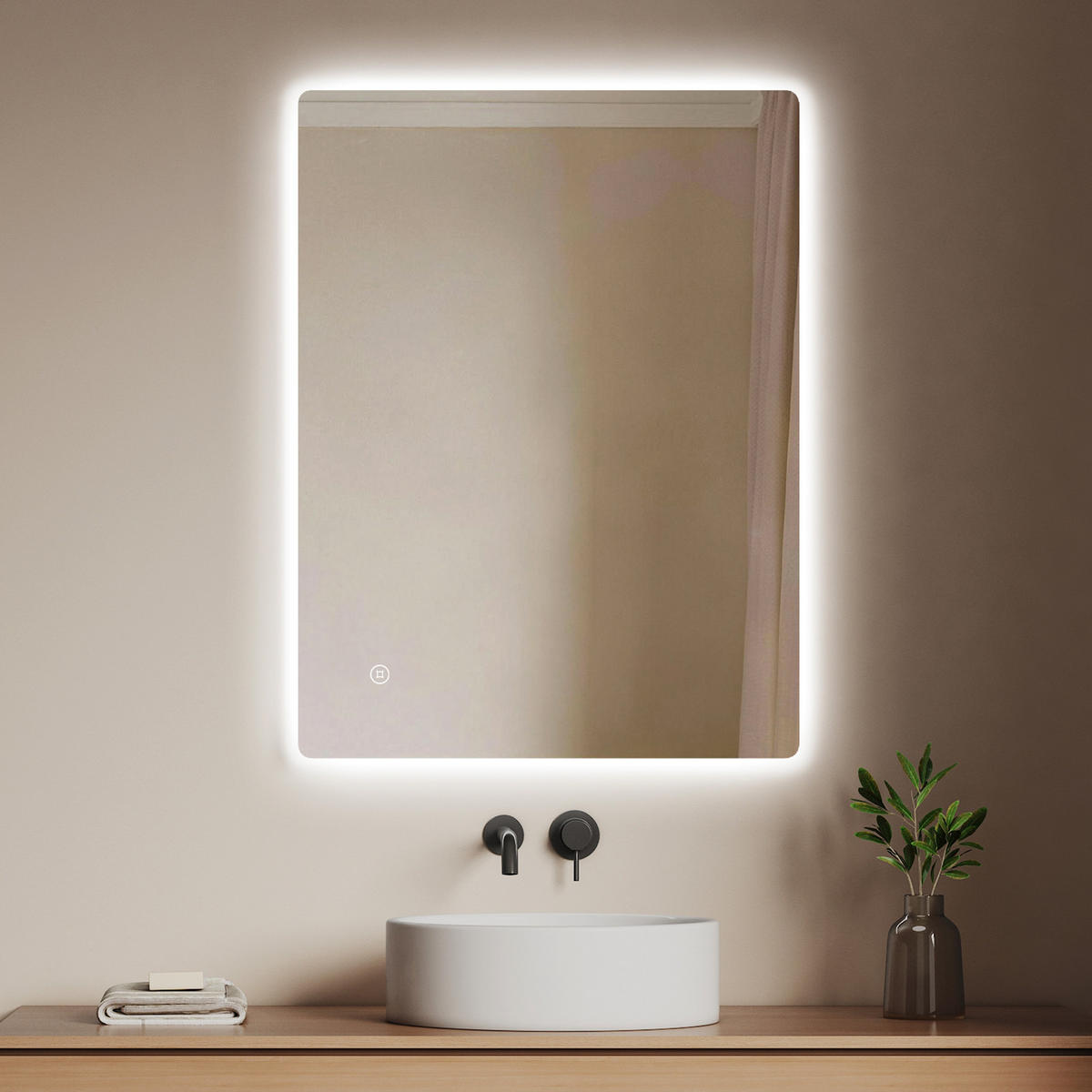 BADSPIEGEL mit Anti-Beschlag Beleuchtung Rechteckig 80/60 cm - Weiß, Glas (60/3/80cm) - EMKE