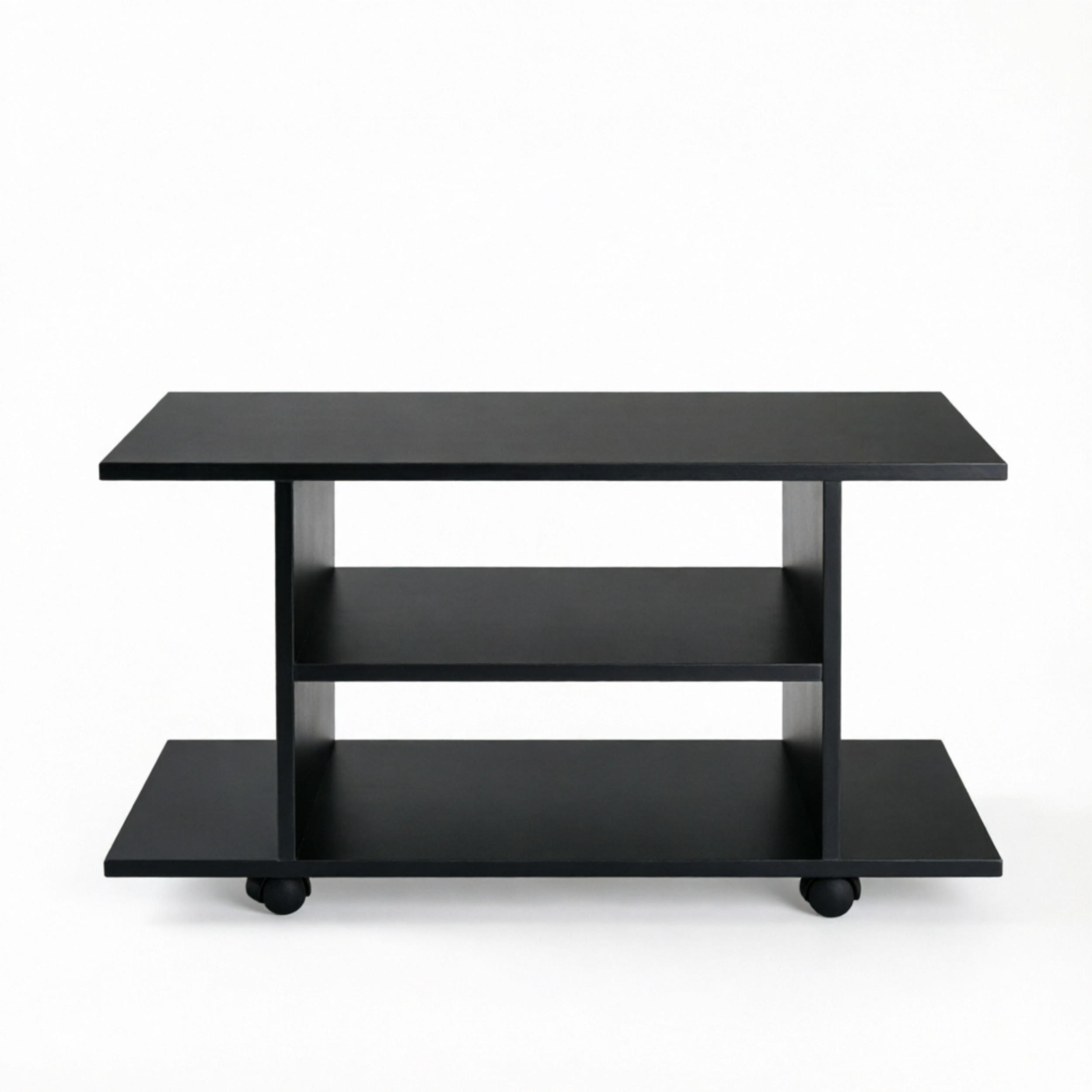 COUCHTISCH DE-40513 Auf Rollen mit zweistufigen offenen Regalen Schwarz - Schwarz, Holzwerkstoff (40/80/40cm) - ComfortXL