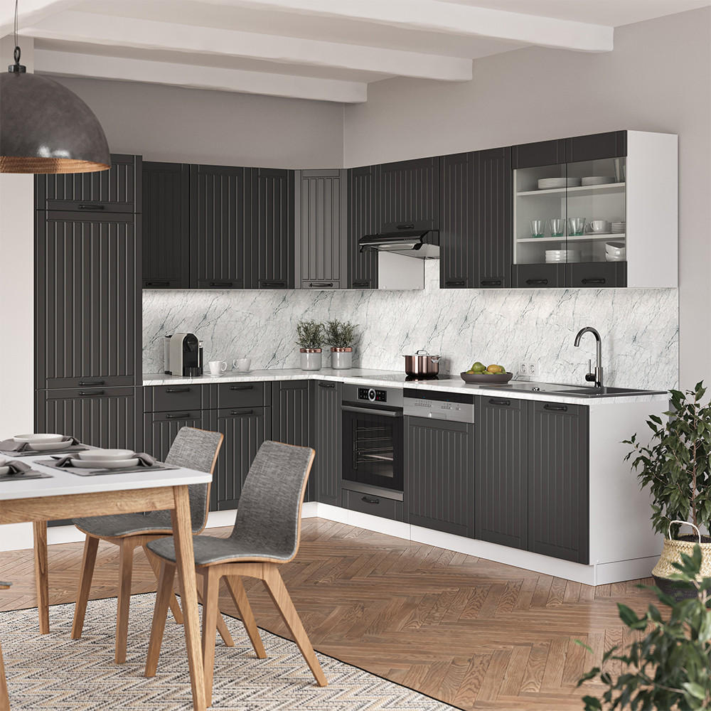 ECKKÜCHE Fame-Line Anthrazit Landhaus/Weiß 227 x 287 cm, AP Anthrazit - Dunkelgrau/Weiß, Holzwerkstoff (287/81.6/60cm) - Vicco
