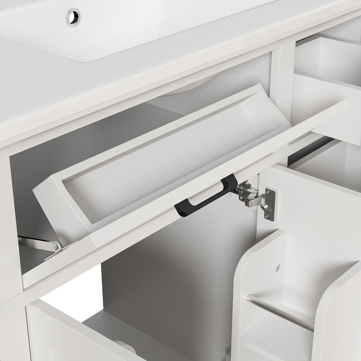 WASCHTISCHKOMBI 90x46x87 cm Weiß aus Keramik & Spanplatte mit geräuschlosen Schubladen - Weiß, Holzwerkstoff (90/87/46cm) - Modfu