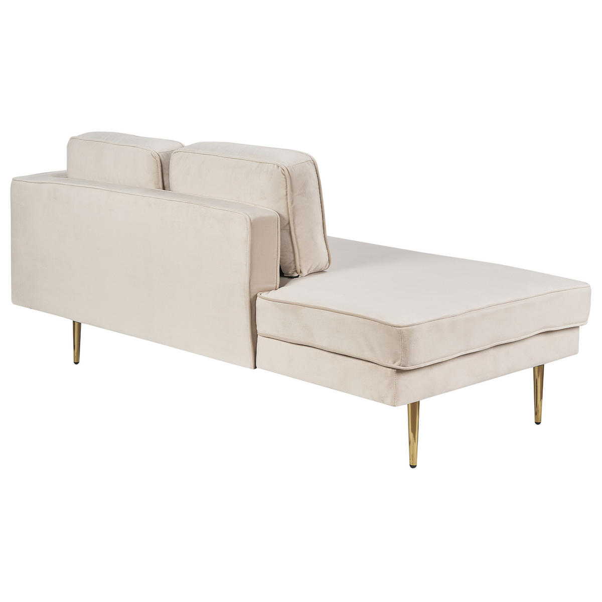 ČALOUNĚNÉ LEHÁTKO CHAISE LONGUE Sametová látka béžové pravostranné Miramas - zlatá/béžová, textil (171/63/79cm) - Beliani
