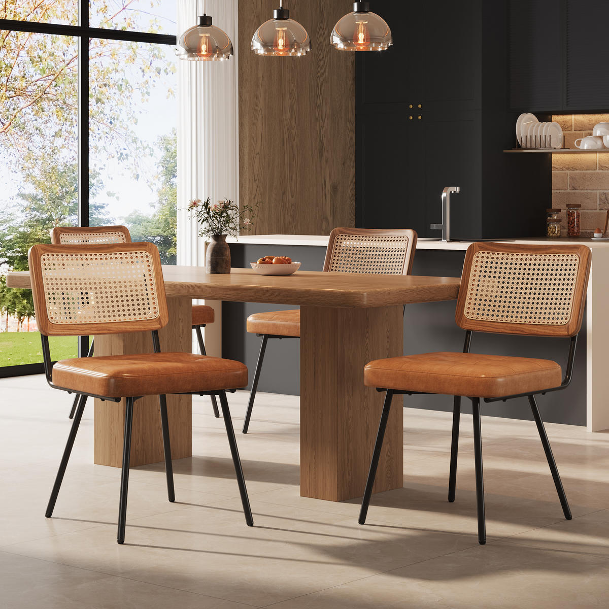ESSZIMMERSTUHL 4-Tlg Kunstleder Rattan, Ergonomisch Retro - Braun, Metall (66/45/70.5cm) - FLIEKS