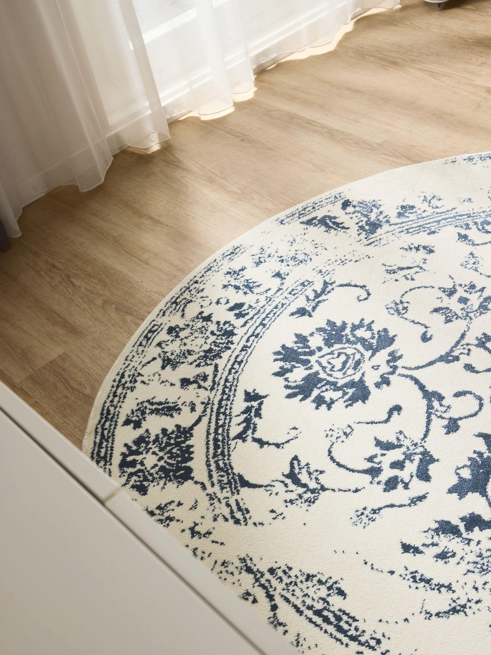 VINTAGE-TEPPICH Suki ø 120 cm rund - Blau/Creme, Kunststoff (120/120cm) - benuta