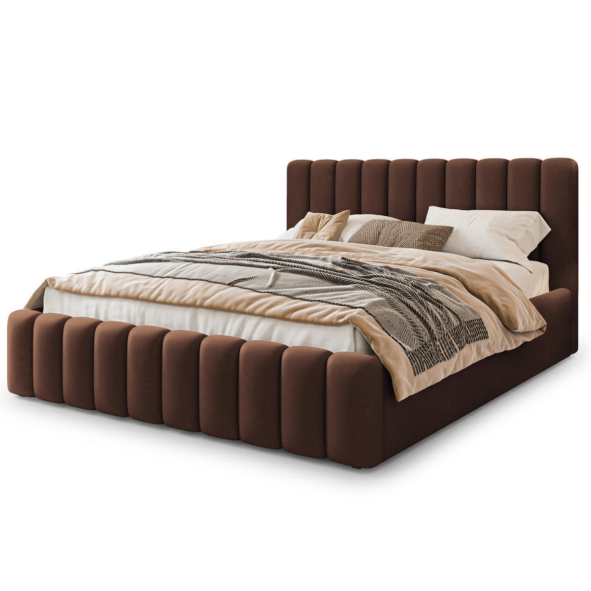 POLSTERBETT DINESE 200x200 cm mit Bettkästen - Braun - Braun, Holz (200/200cm) - MASSENO