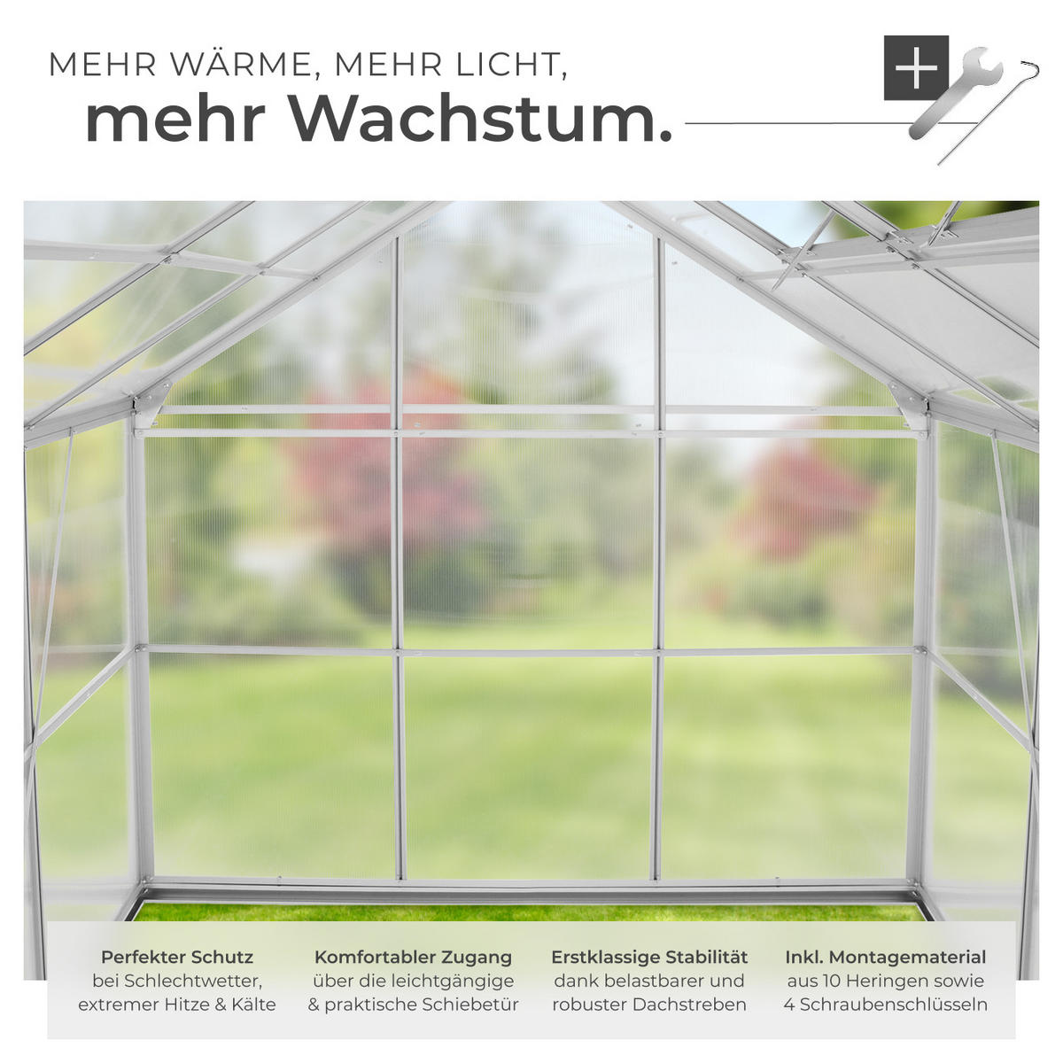 GEWÄCHSHAUS MIT FUNDAMENT, 185 x 250 x 195 cm,transparent - Transparent, Metall (185/195/250cm) - tectake