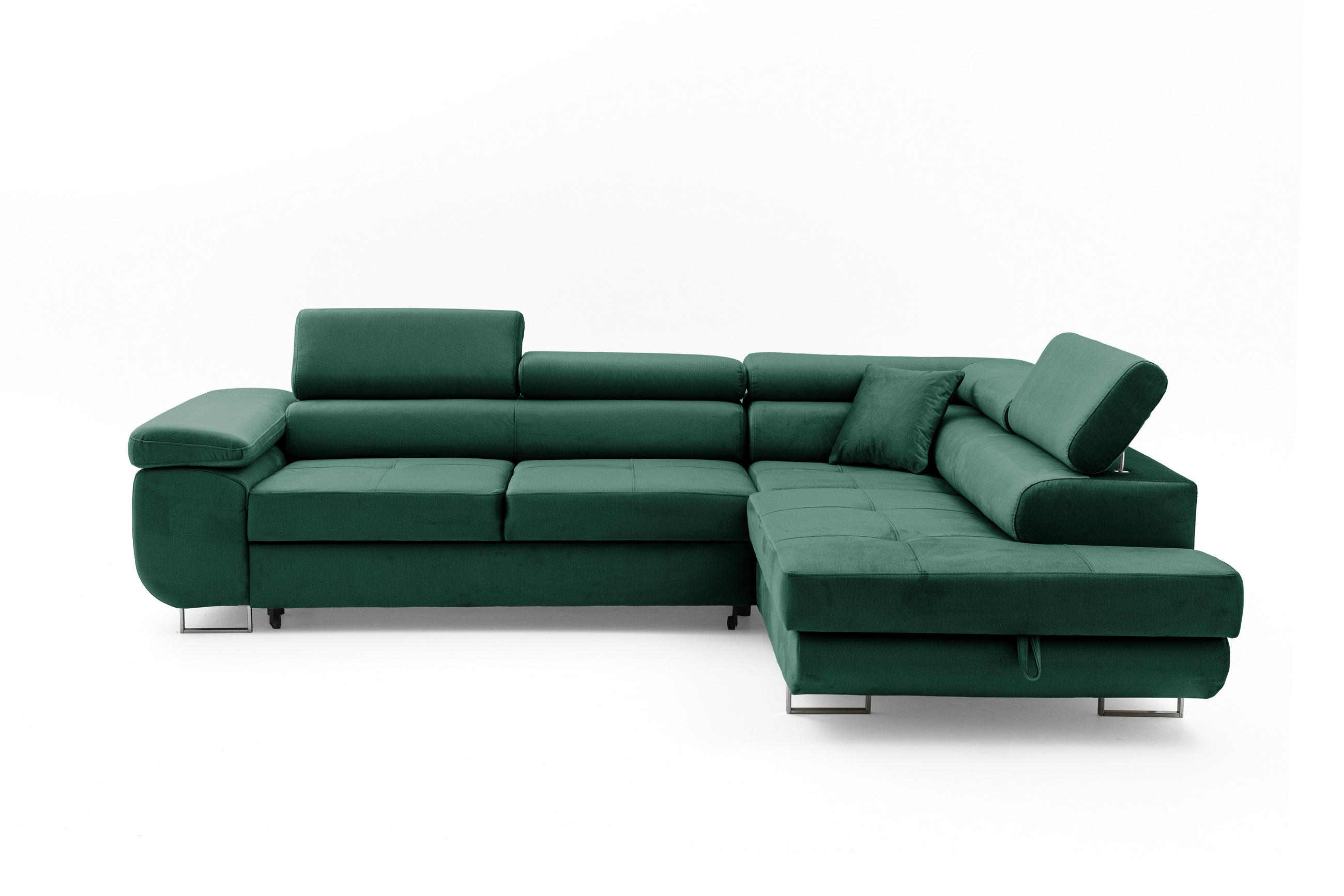 ECKSOFA WILD L Rechts Dunkelgrün - Chromfarben/Dunkelgrün, Holz/Textil (274/203cm) - Muffo