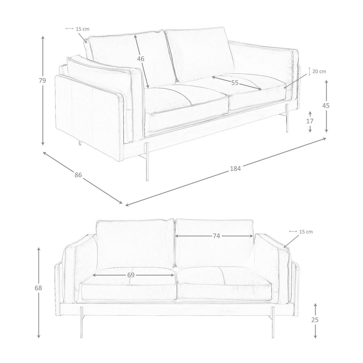 SOFA 2-Sitzer-Sofa in Leder tabakbraun 184/86/79 cm - Braun, Leder (184/79/86cm) - ANGEL CERDA