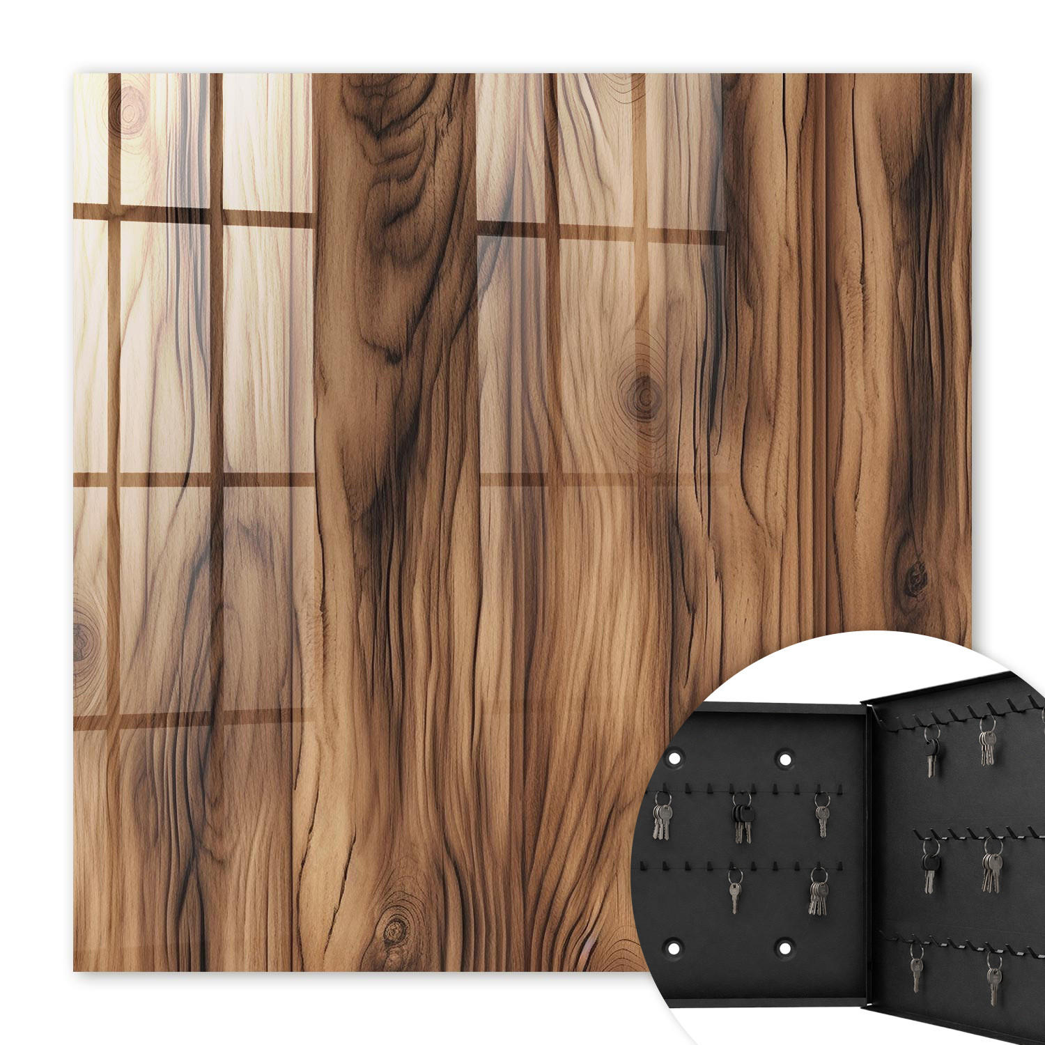 SCHLÜSSELBOX Schwarz 30x30 cm- Türöffnung nach rechts - Holzstruktur - Braun, Metall (30/30/5cm) - TULUP